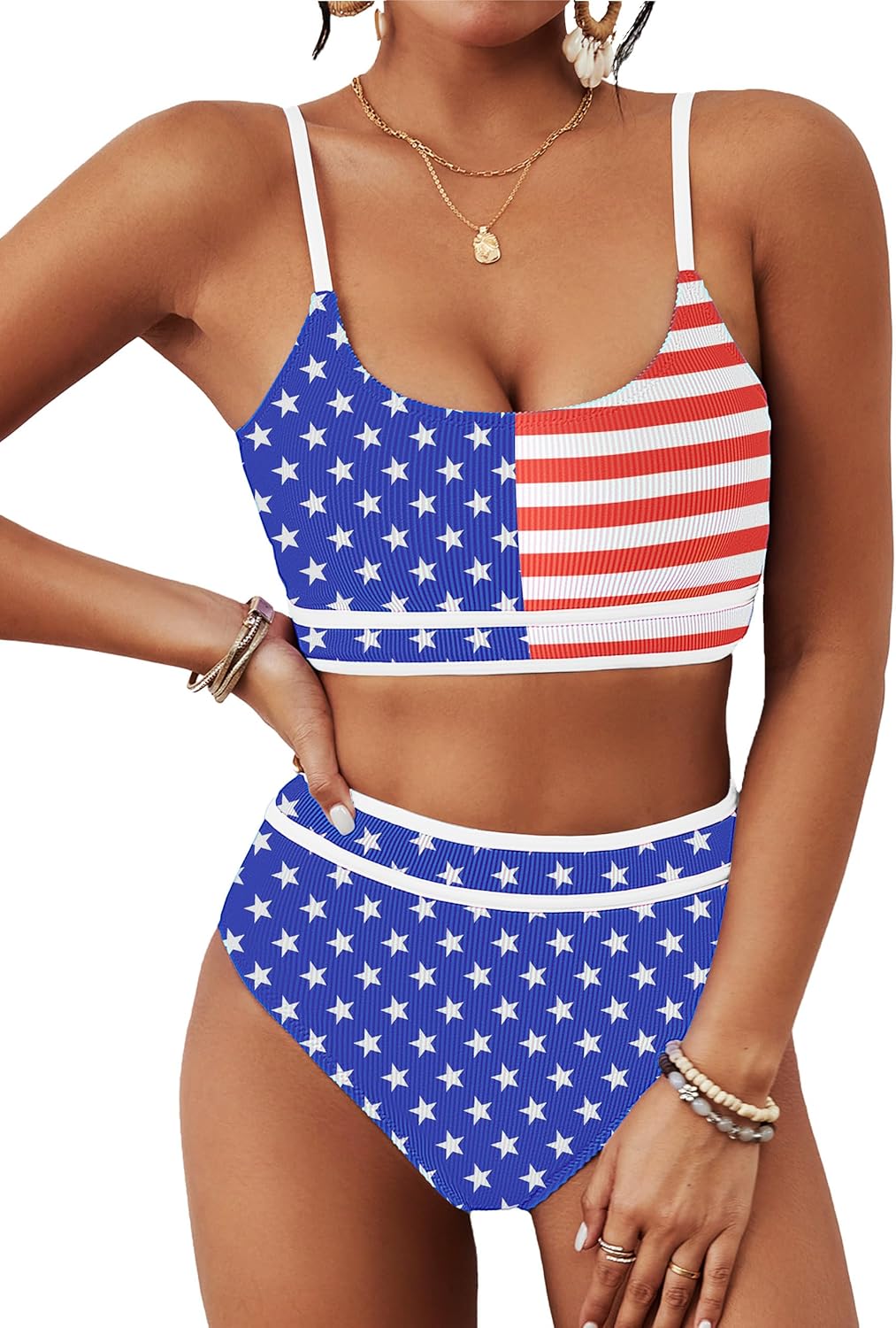 BMJL Women's High Waisted Bikini Ribbed Two Piece Swimsuit