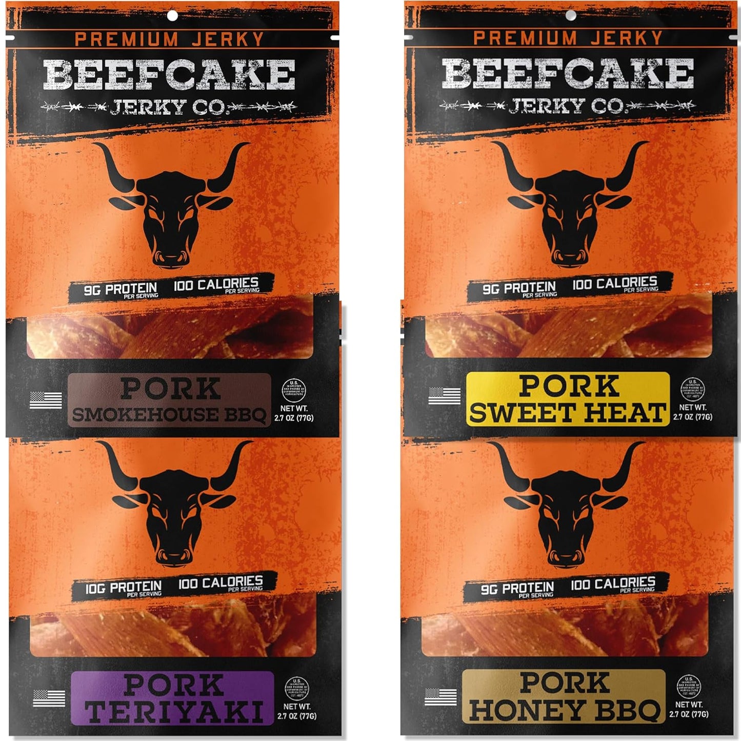 BEEFCAKE Jerky Pork Lover Variety Pack: 4 Delicious Flavors