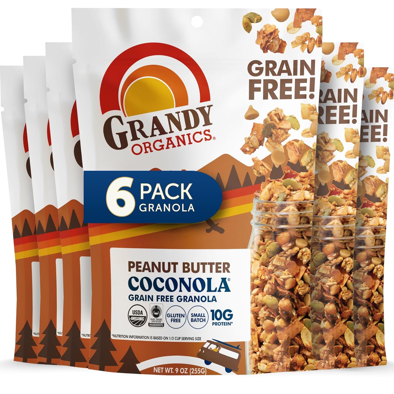 Grandy Organics Peanut Butter Coconola Granola, Gluten Free Snack