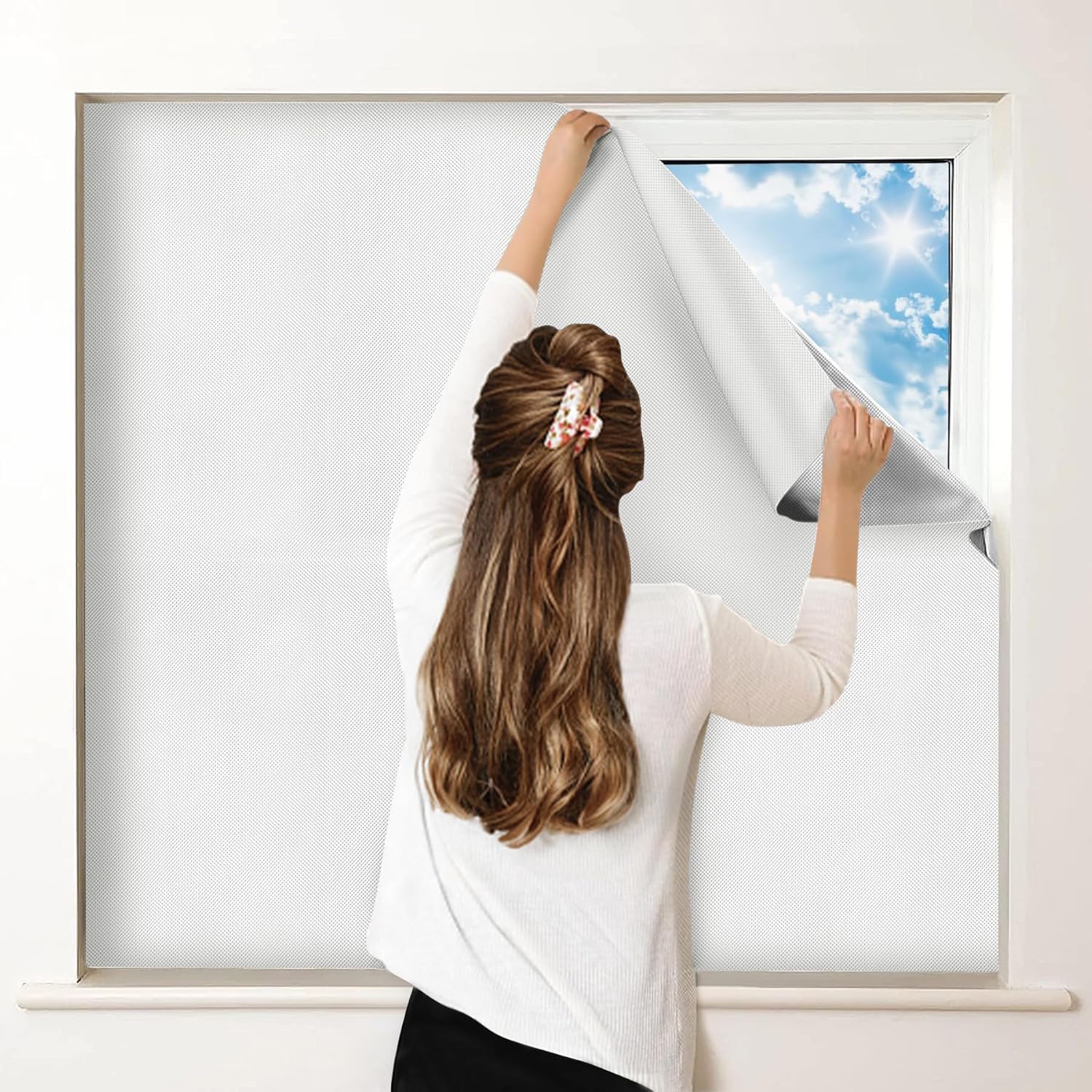 White Blackout Curtains for Bedroom - Portable DIY Window Blinds