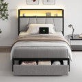 Twin Size Bed Frame with Headboard and Storage - LED Charging