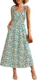 Womens Spaghetti Strap Floral Maxi Dress with Pockets - Flowy