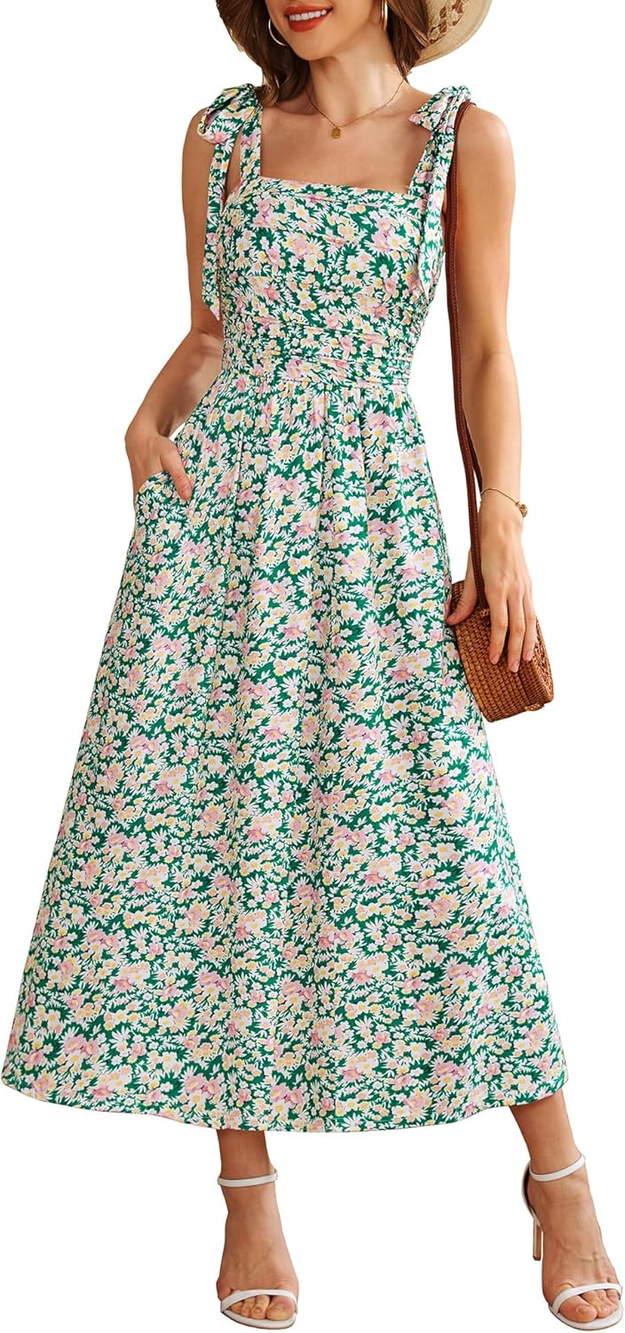 Floral Maxi Dress with Pockets for Summer Beach Vacations