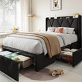 Twin Bed Frame with 3 Storage Drawers - Upholstered Twin Bed Frame