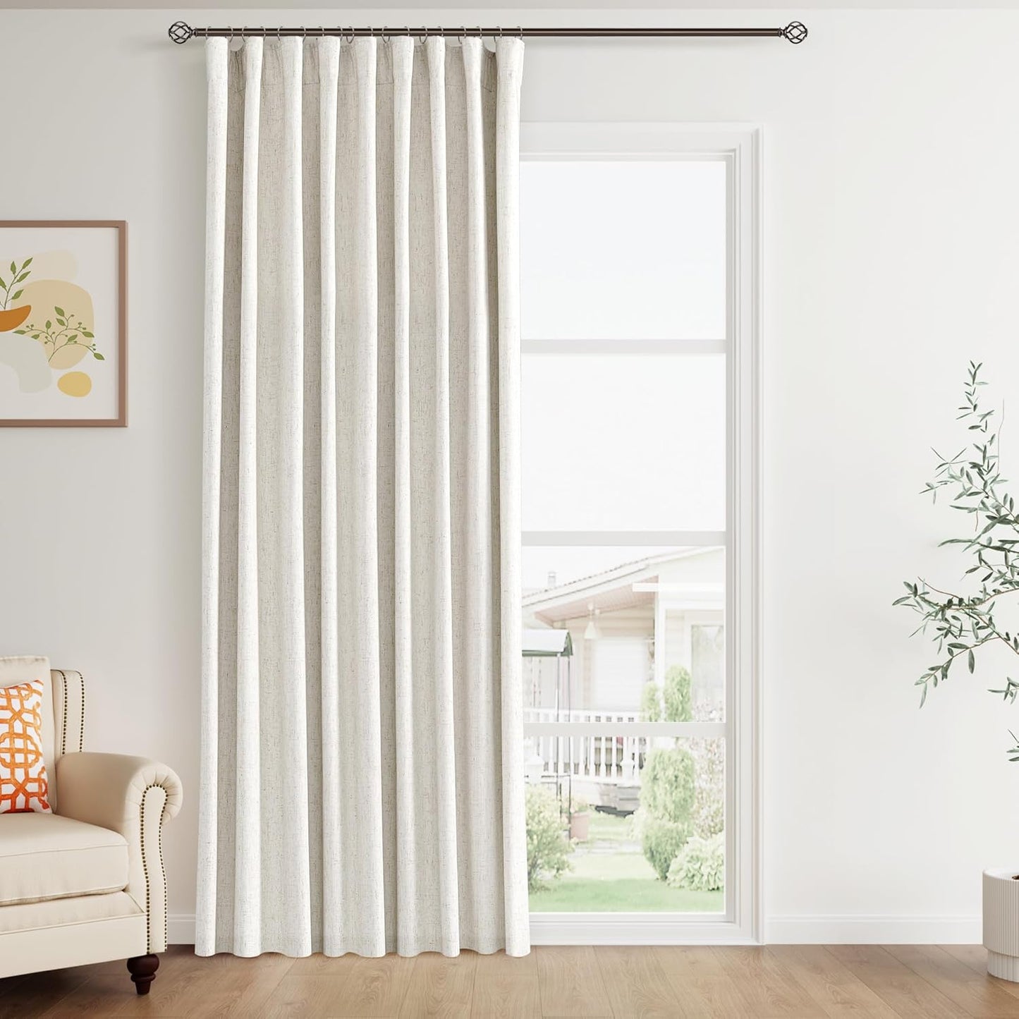 Joywell Cream Natural Beige Linen 100% Blackout Curtains 84 in