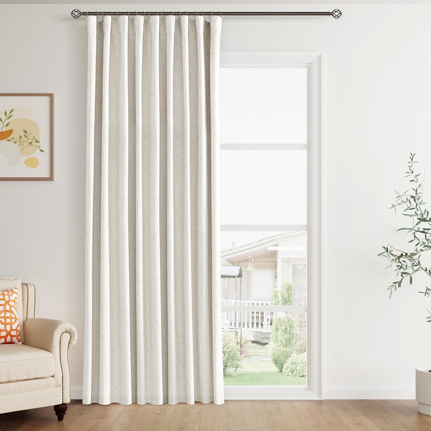 Joywell Cream Natural Beige Linen 100% Blackout Curtains 84 in