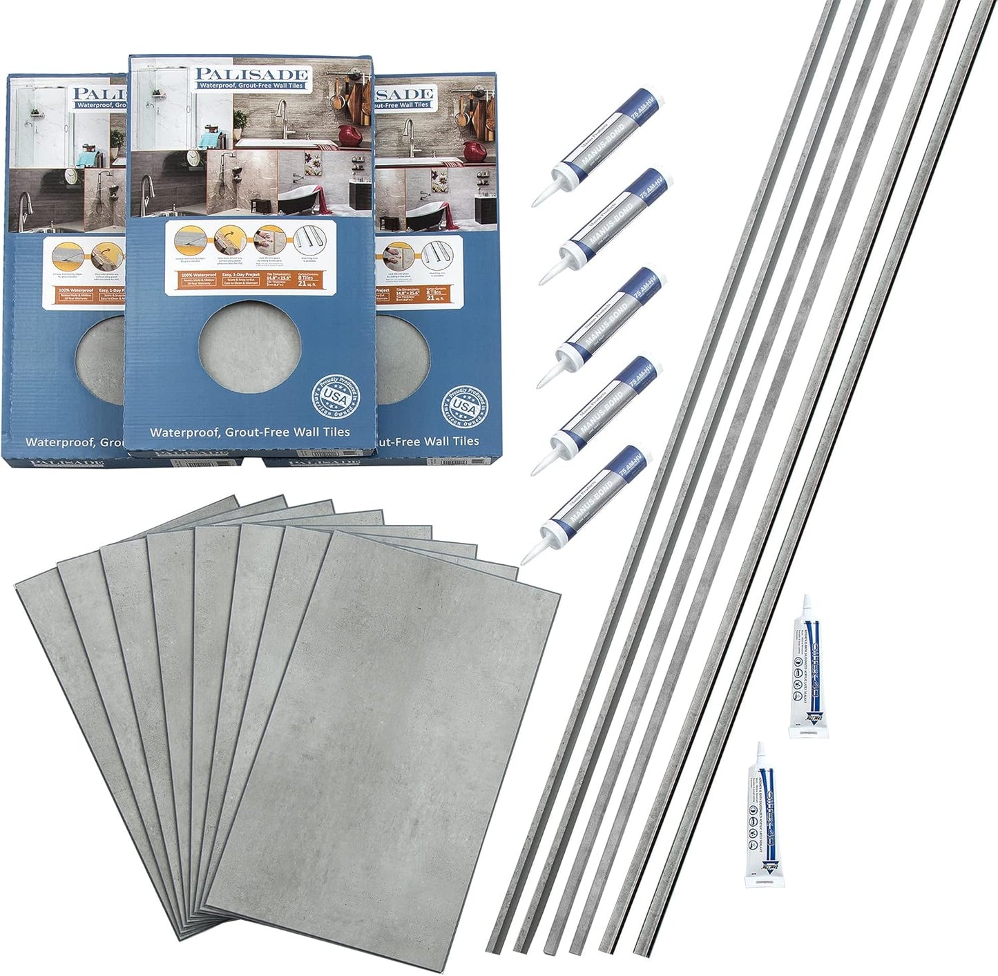 Palisade Interlocking Vinyl Tile Shower Kit in Frost Nickel