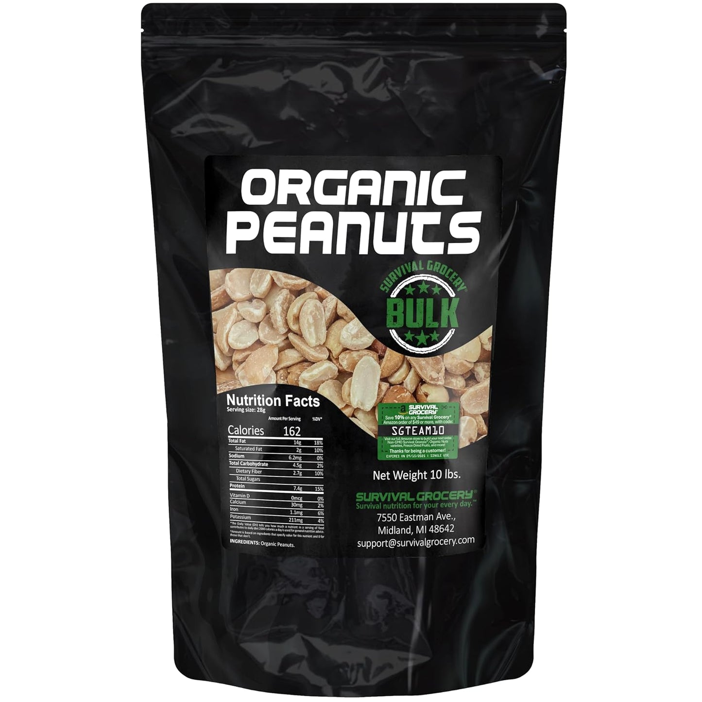 Survival Grocery Organic Dry Roasted Peanuts - Protein Rich Snack