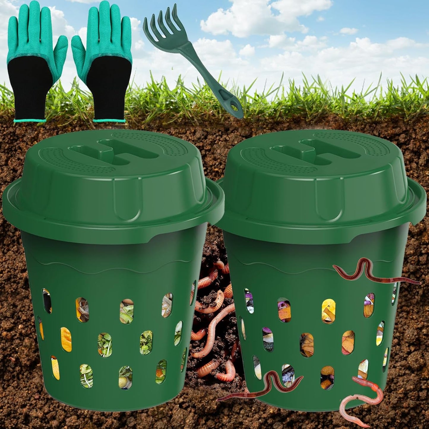 Inground Worm Composter 2-Pack for Easy Home Composting