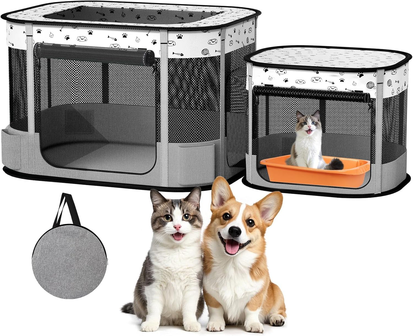 Portable Cat Playpen for Indoor and Outdoor Use, Grey