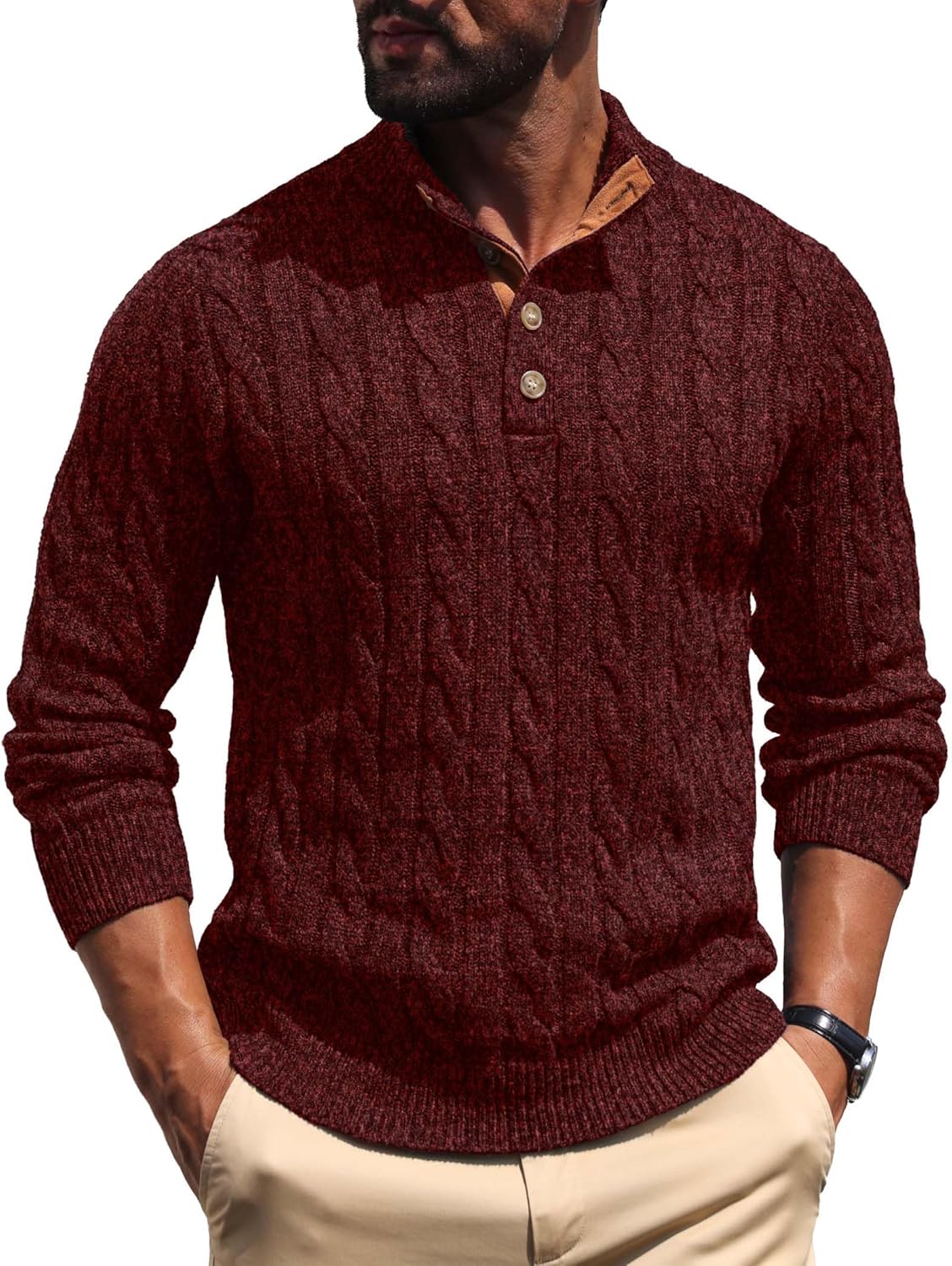 Askdeer Men's Cable Knit Pullover Sweater for Classic Style