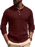 Askdeer Men's Cable Knit Pullover Sweater Stand Collar Henley - Warm