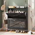Shoe Storage Cabinet with 2 Flip Drawers - Narrow Entryway Organizer