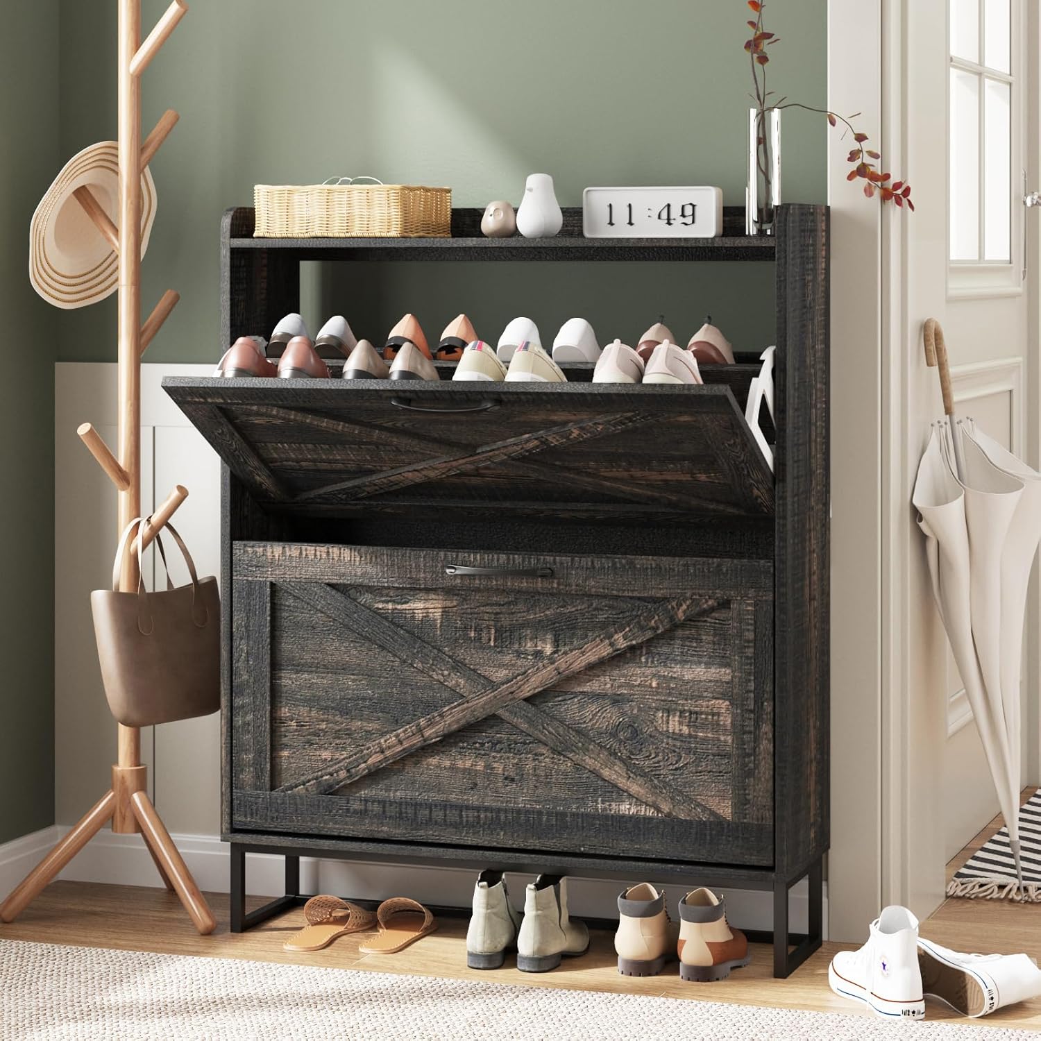 Maupvit Shoe Storage Cabinet with 2 Flip Drawers for Entryway