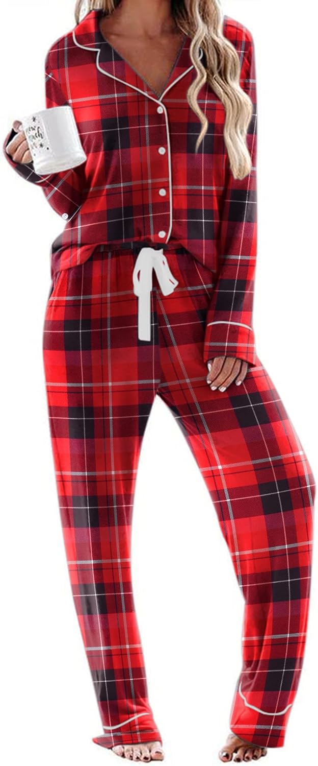 Ekouaer Women's Pajamas Long Sleeve Sleepwear Set for Comfort