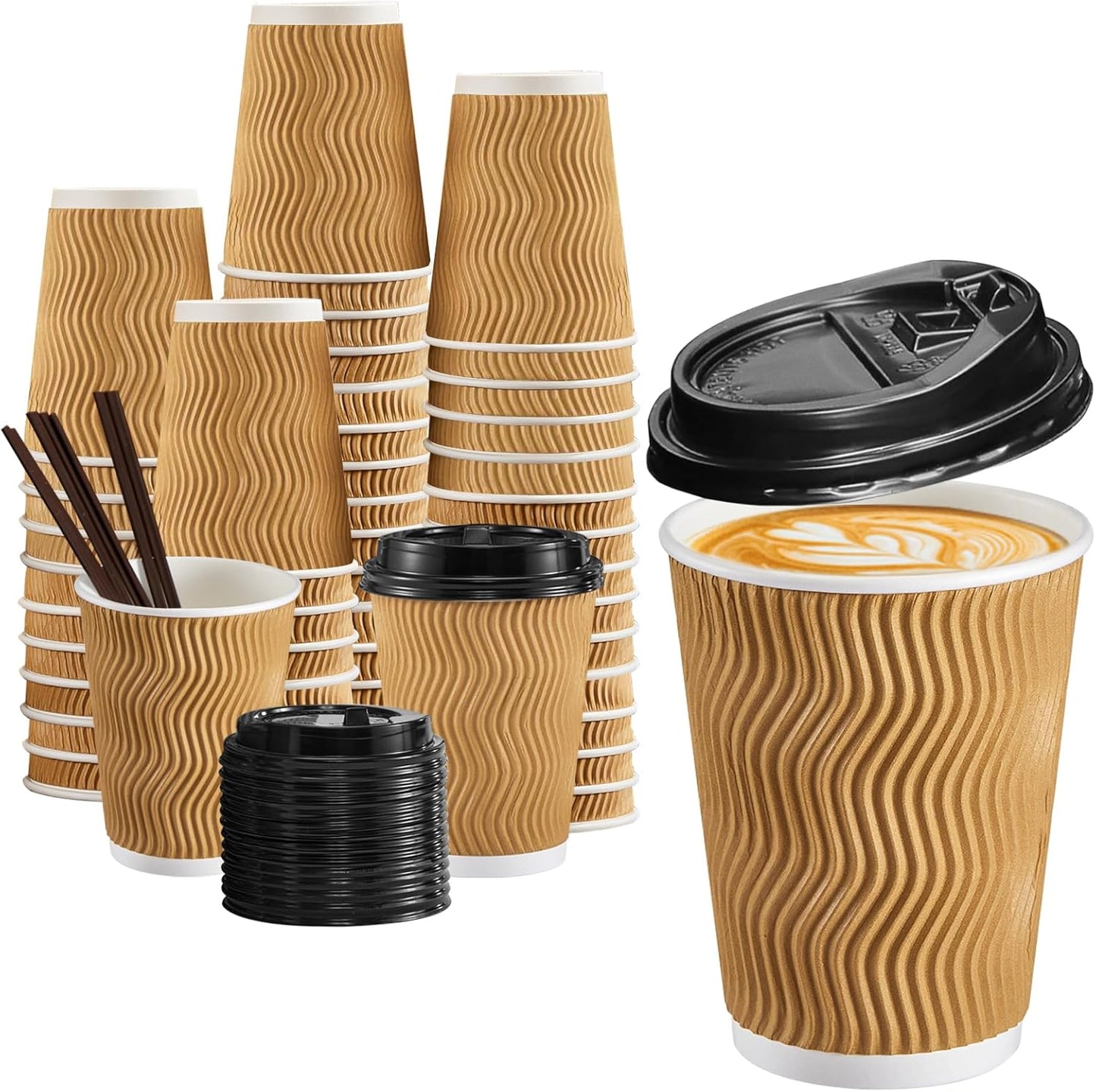 90 Pack Insulated Ripple Coffee Cups - To Go Convenience!
