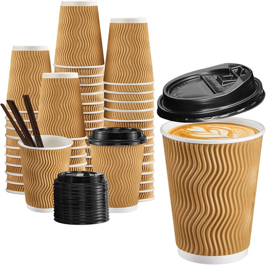 90 Pack Insulated Ripple Coffee Cups - To Go Convenience!