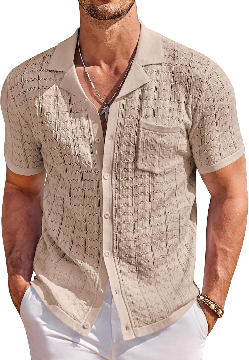 COOFANDY Men's Knit Button Down Shirt for Summer Casual Style
