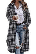 Womens Plaid Shacket Corduroy Long Shirt Jacket - Oversized Fit