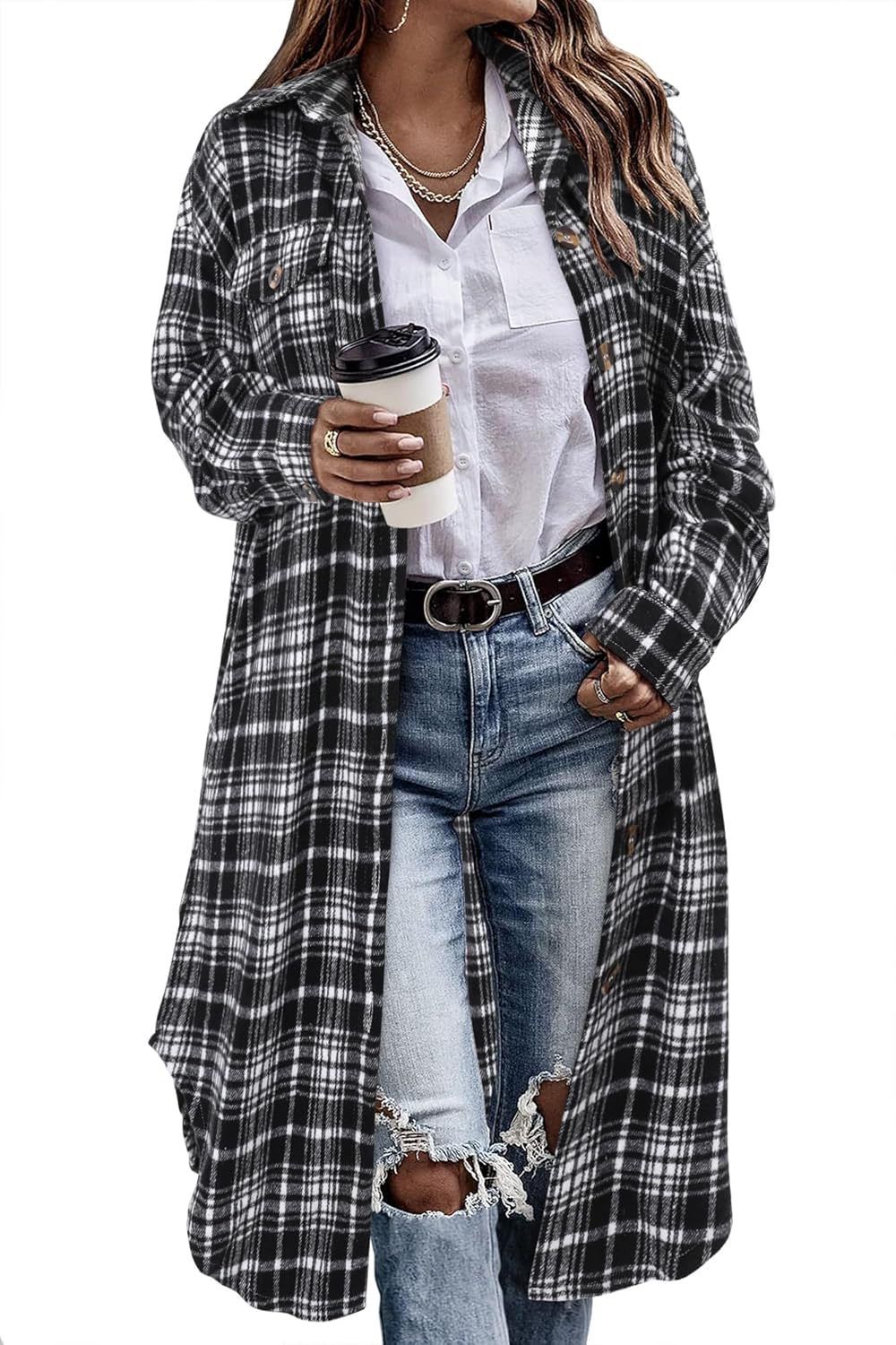 Chiczone Womens Plaid Shacket Jacket for Casual Style