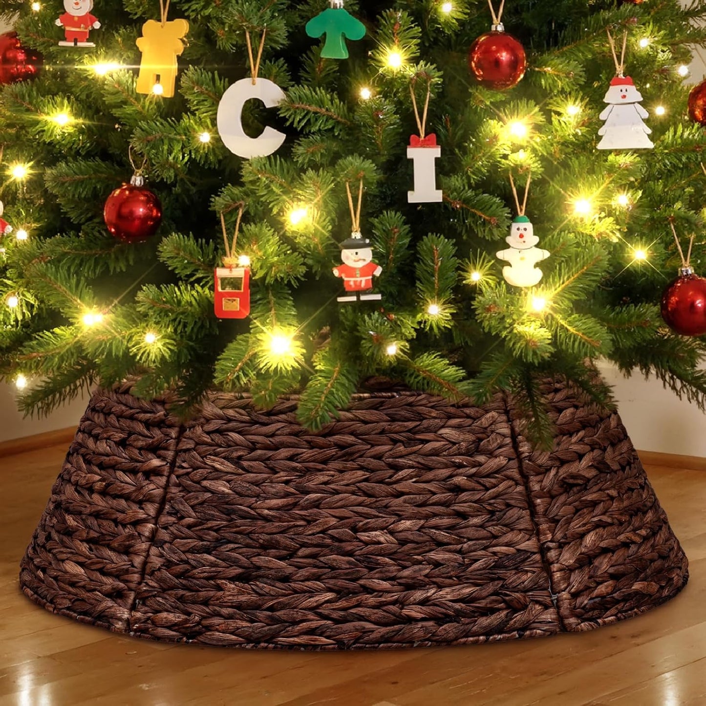 Natural Rattan Christmas Tree Collar for Rustic Holiday Decor
