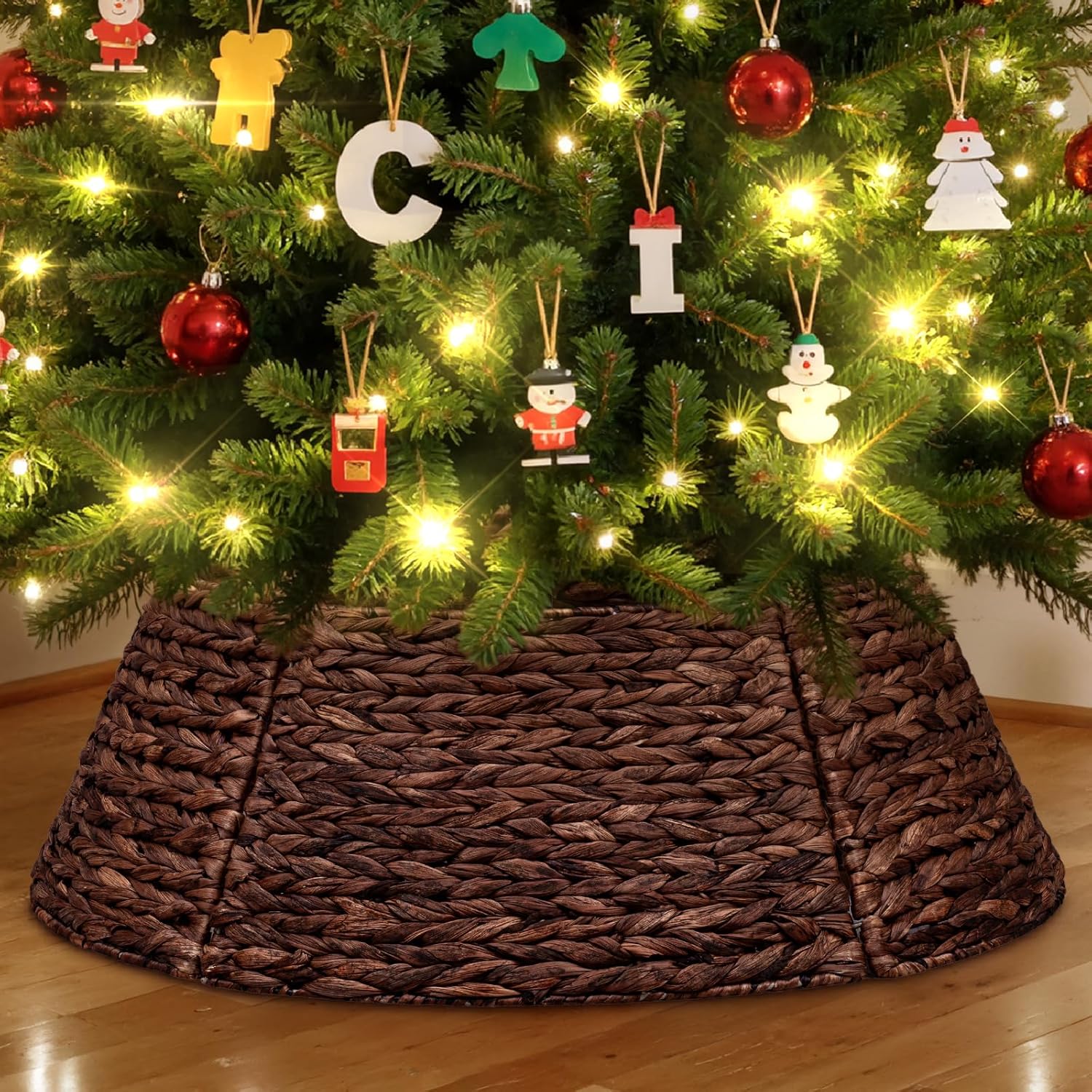 Natural Rattan Christmas Tree Collar for Rustic Holiday Decor