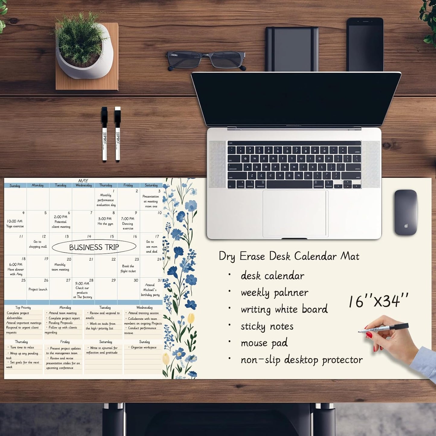 JJPRO Multi-Use Dry Erase Desk Mat - Stay Organized