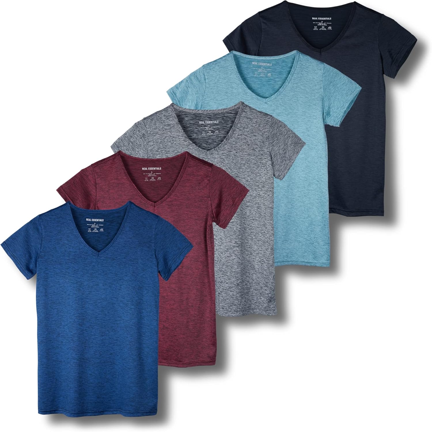Real Essentials Women's Dry Fit Short Sleeve V Neck Workout Tops