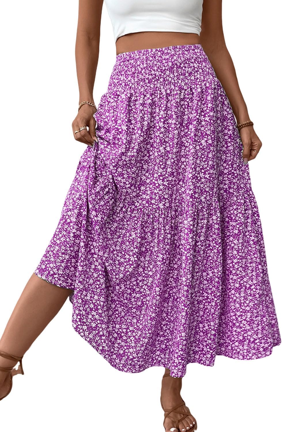 Women's Smocked High Waist Maxi Skirt with Pockets for Style