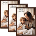 16x24 Picture Frame Set of 3 - Dark Brown Wood Grain Walnut Frames