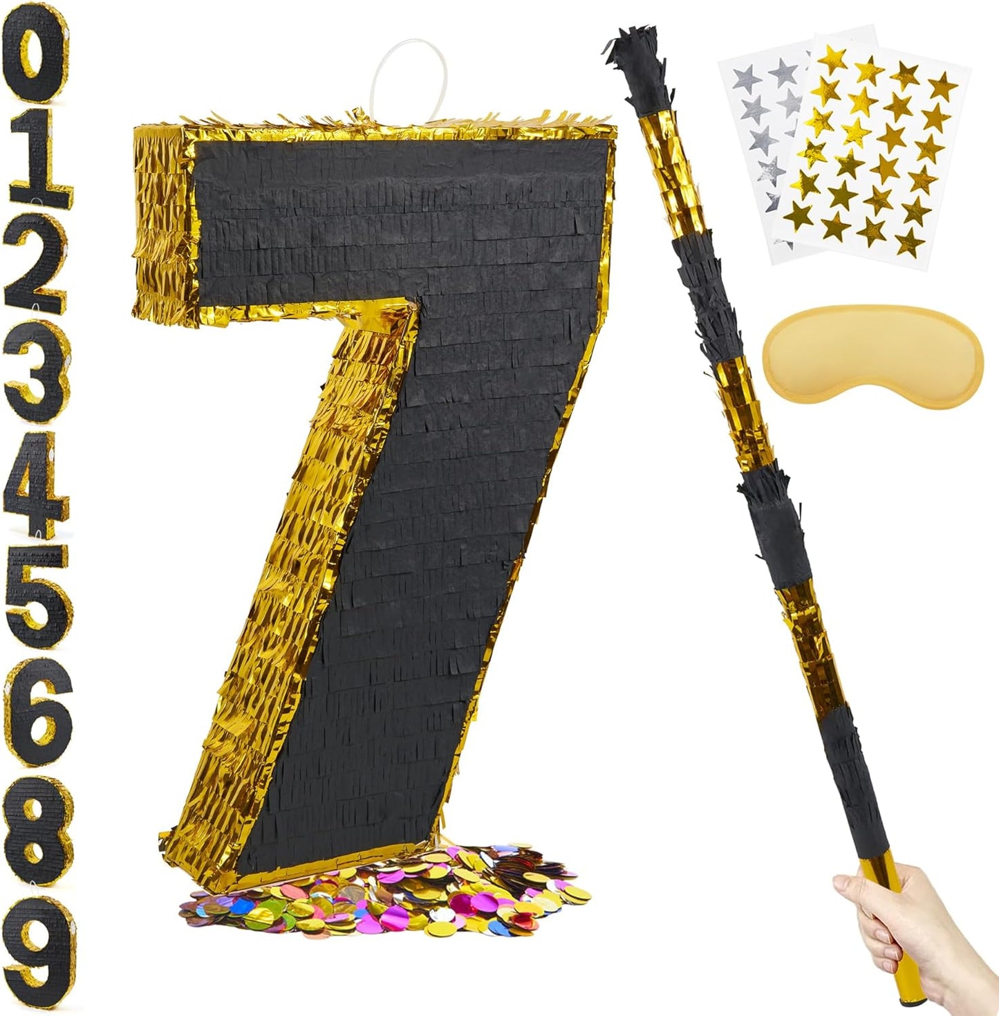 Number 7 Pinata Gold Black for Birthday Party Decorations