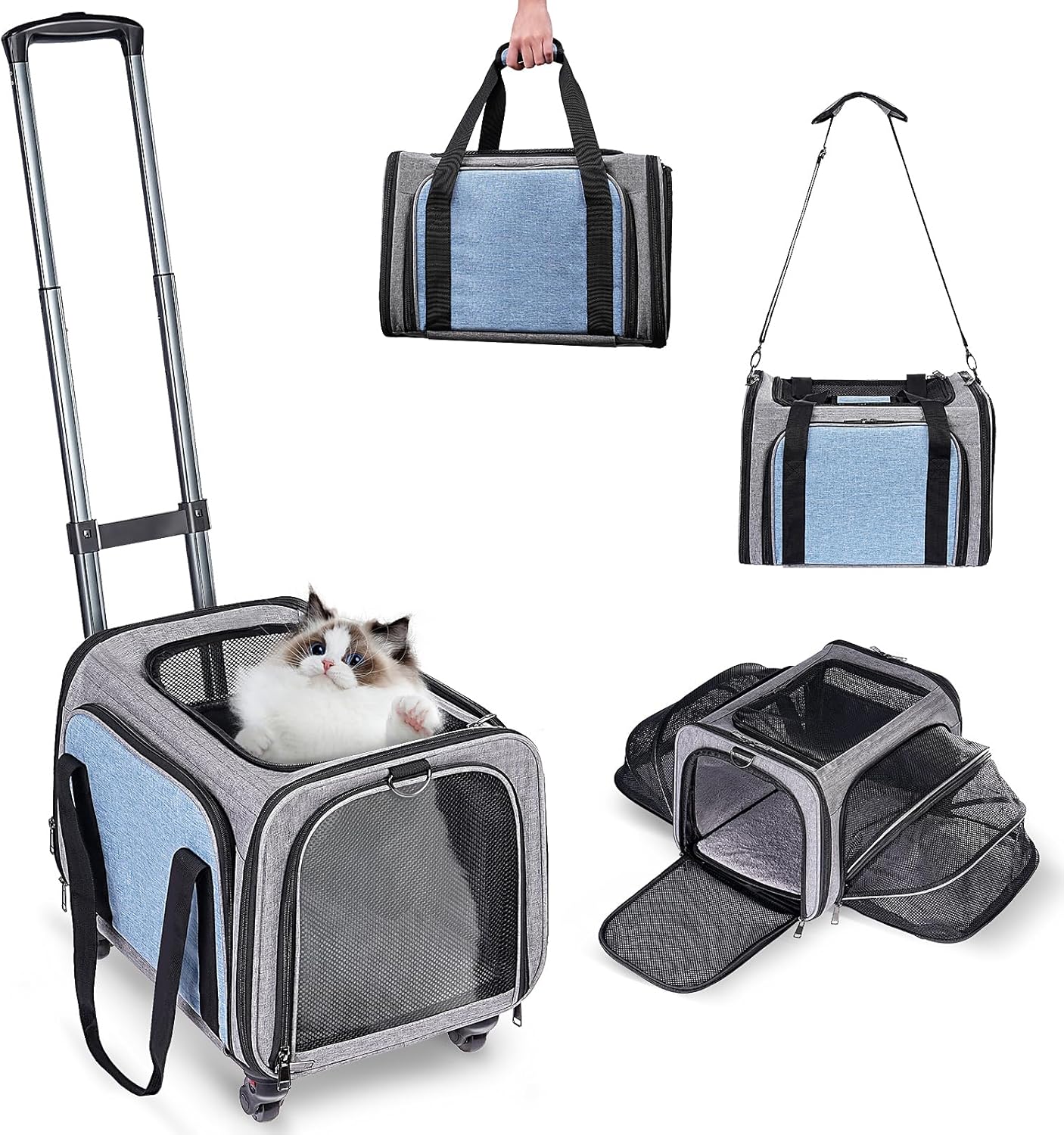 Pet Carrier with Wheels for Cats and Small Dogs - Expandable