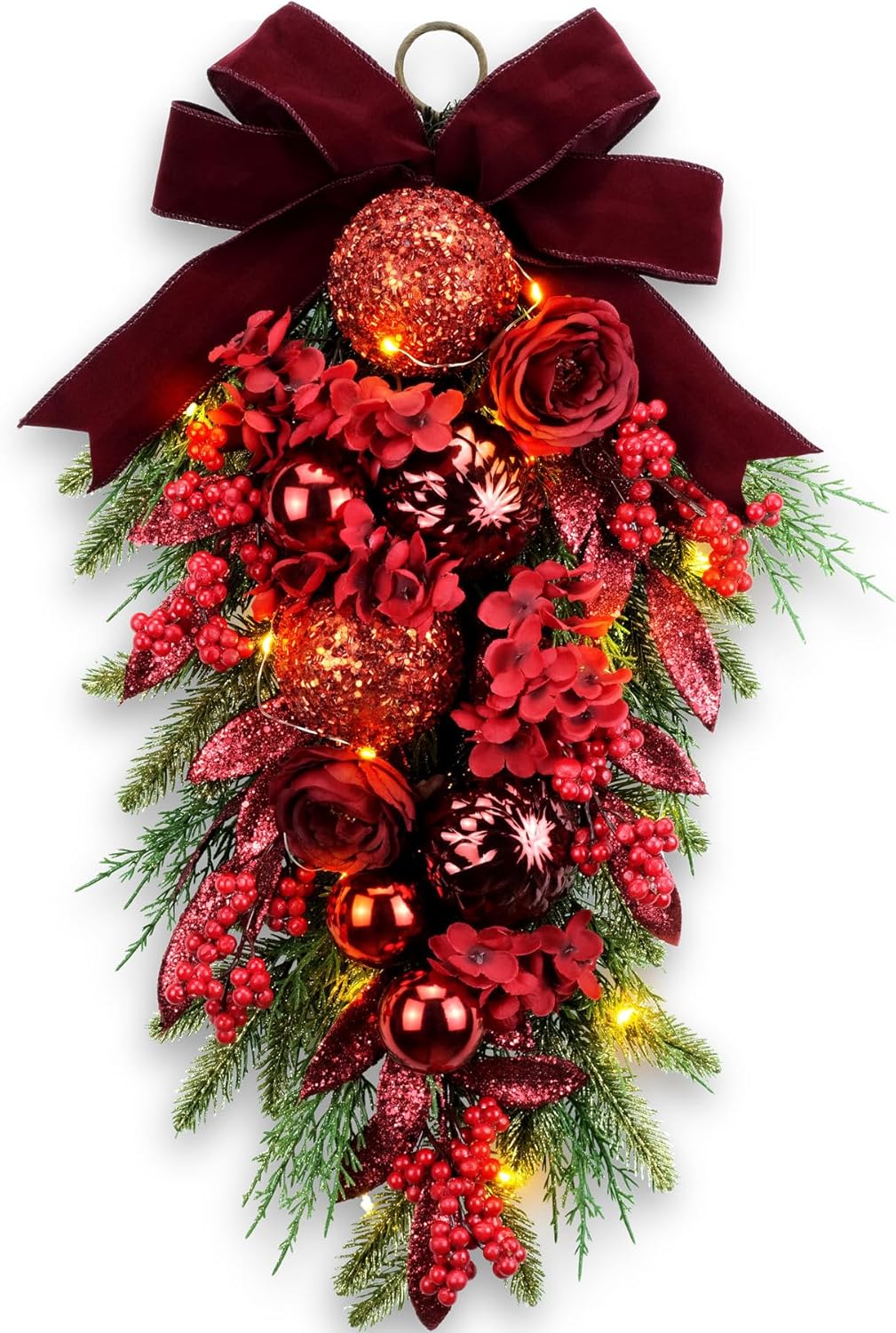 24 Christmas Swag with Red Hydrangea & Baubles - Festive Decor