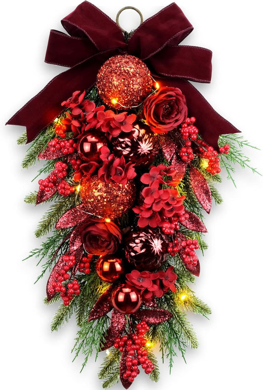 24 Christmas Swag with Red Hydrangea & Baubles - Festive Decor