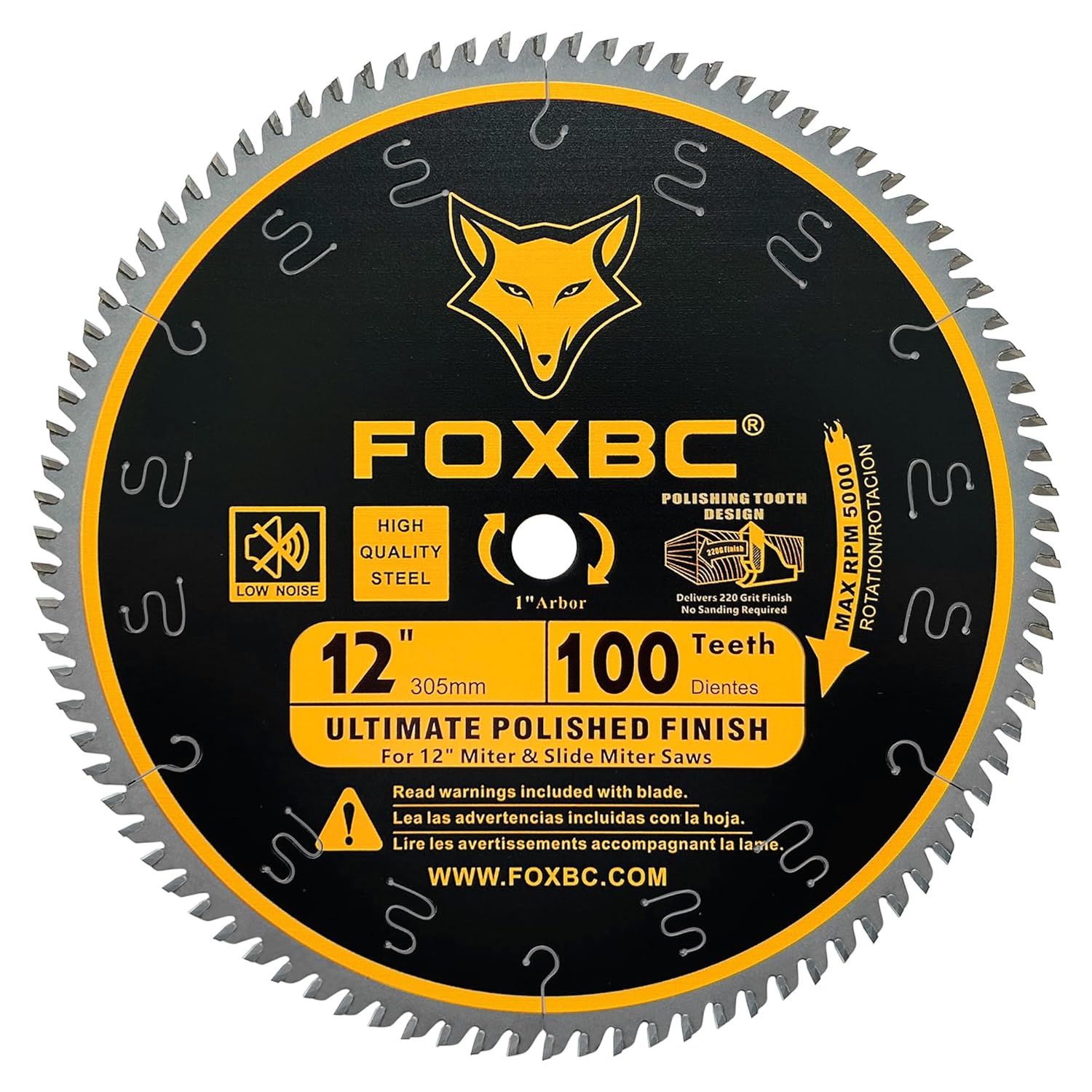 12 Inch Miter Saw Blade for Wood by FOXBC - 100 Teeth Finish