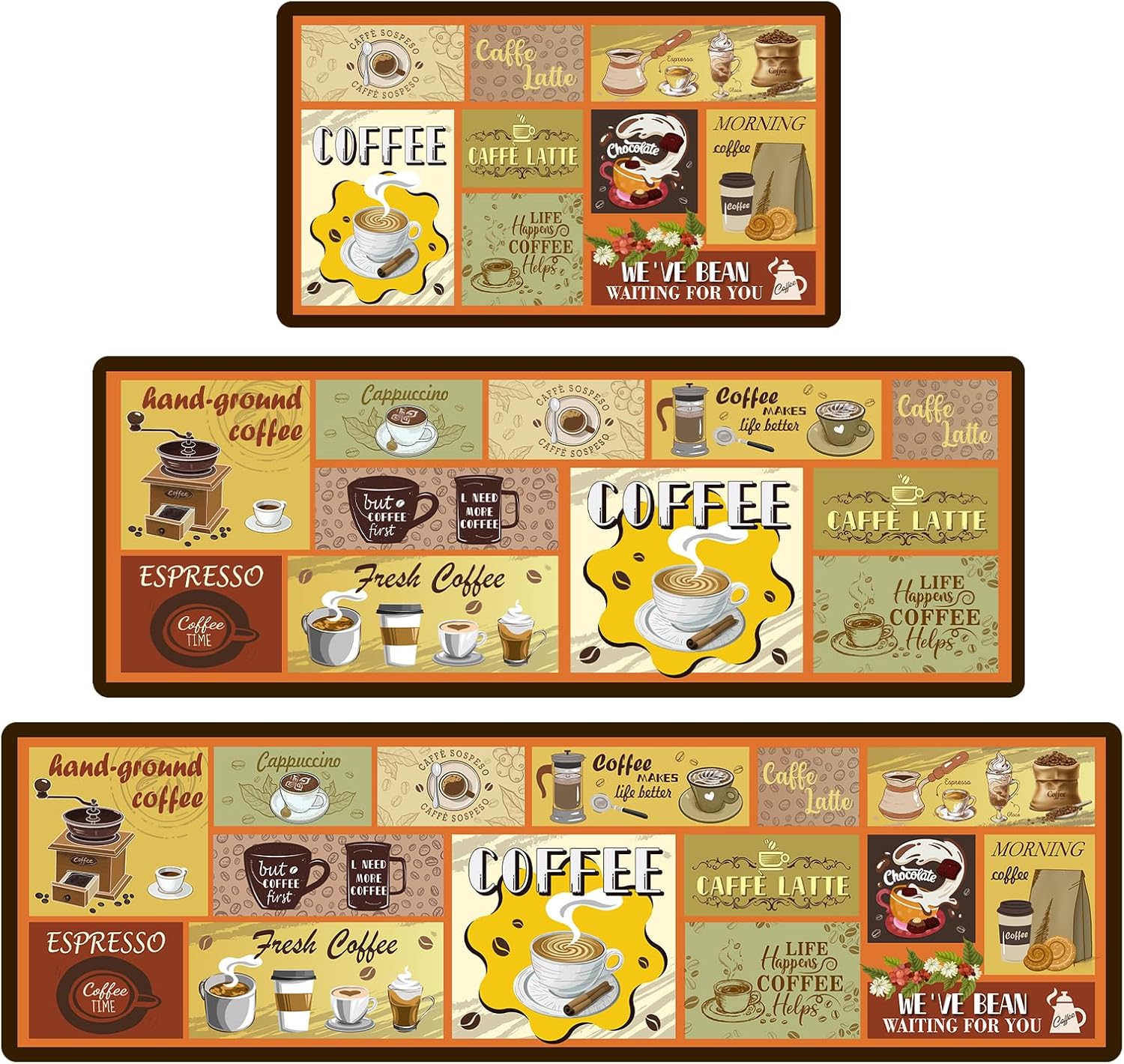 XLHOMO Coffee Kitchen Mats for Floor - 3 Piece Set