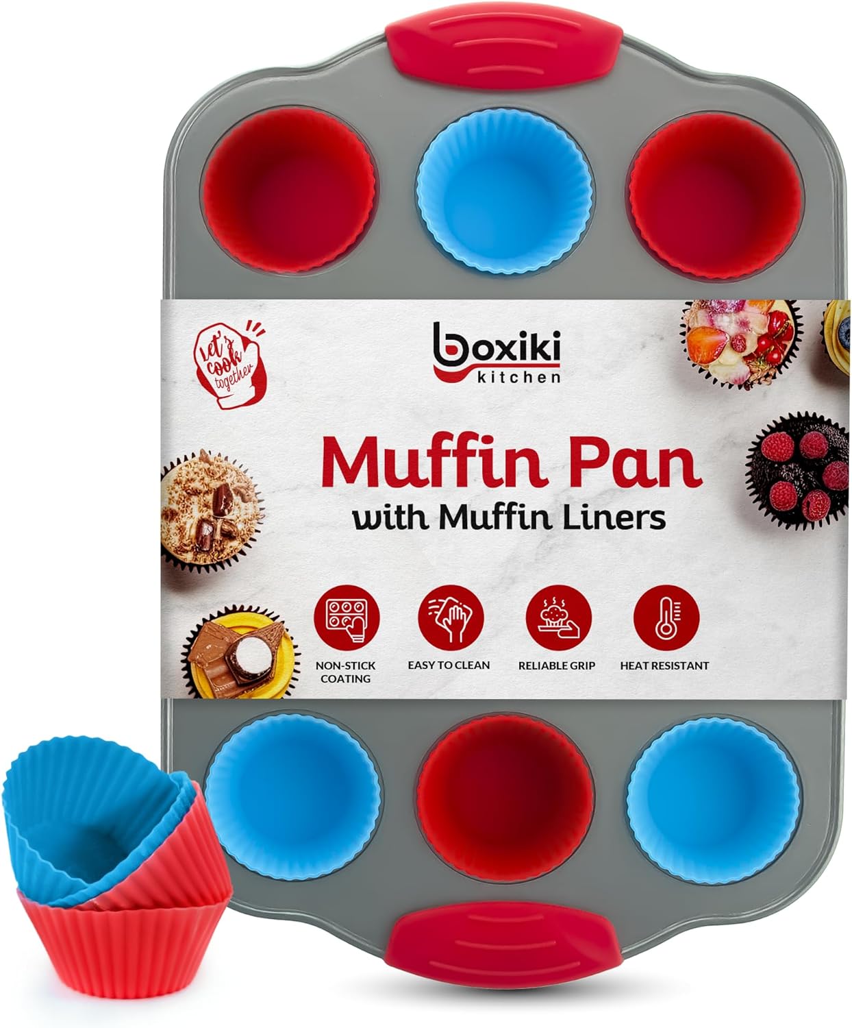 Boxiki Kitchen Mini Muffin Pan with Silicone Liners for Baking