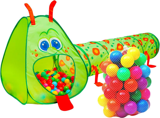 Kiddey Caterpillar Play Tunnel & Tent - 2 Pc. Pop-Up Ball Pit