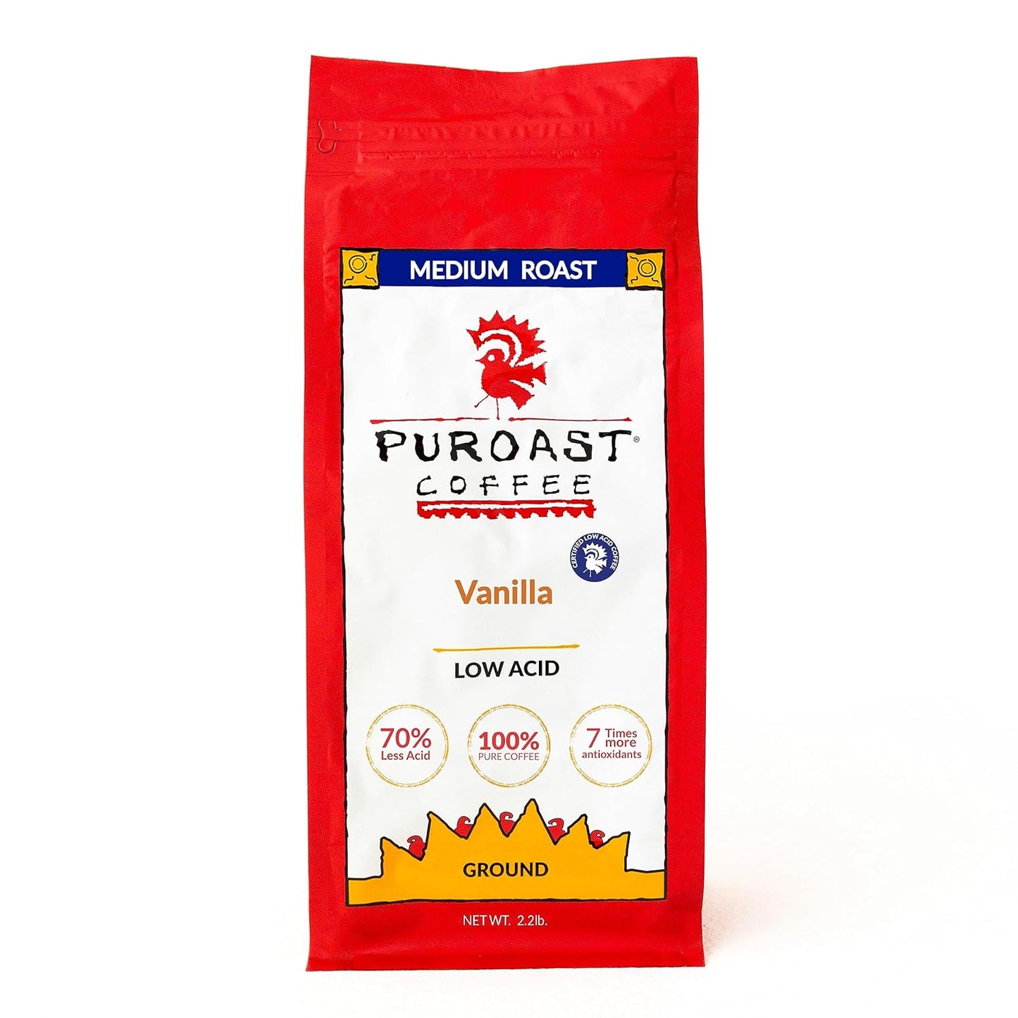 Puroast Low Acid Coffee Vanilla Ground for Smooth Flavor