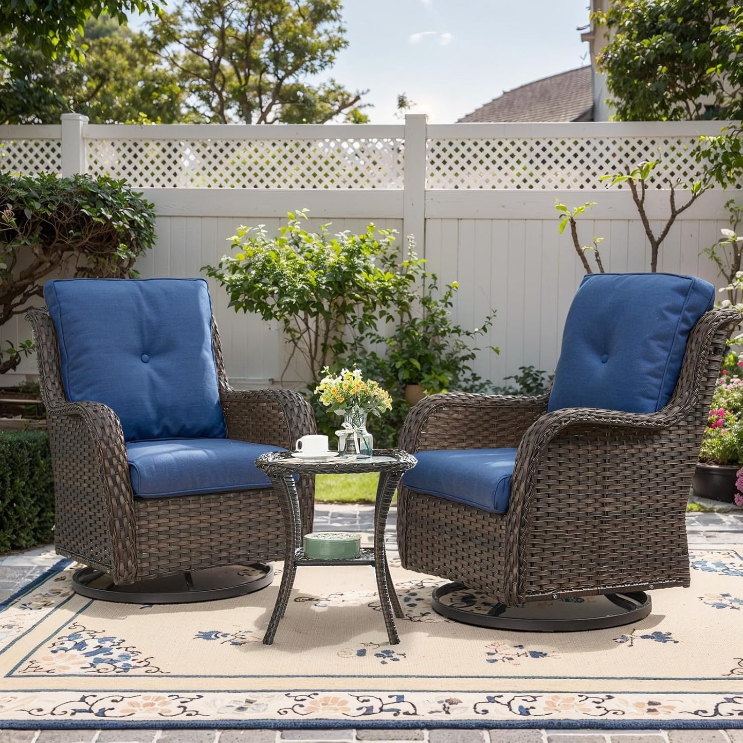 Outdoor Swivel Rocker Patio Chair Set - 3 Piece Wicker Glider