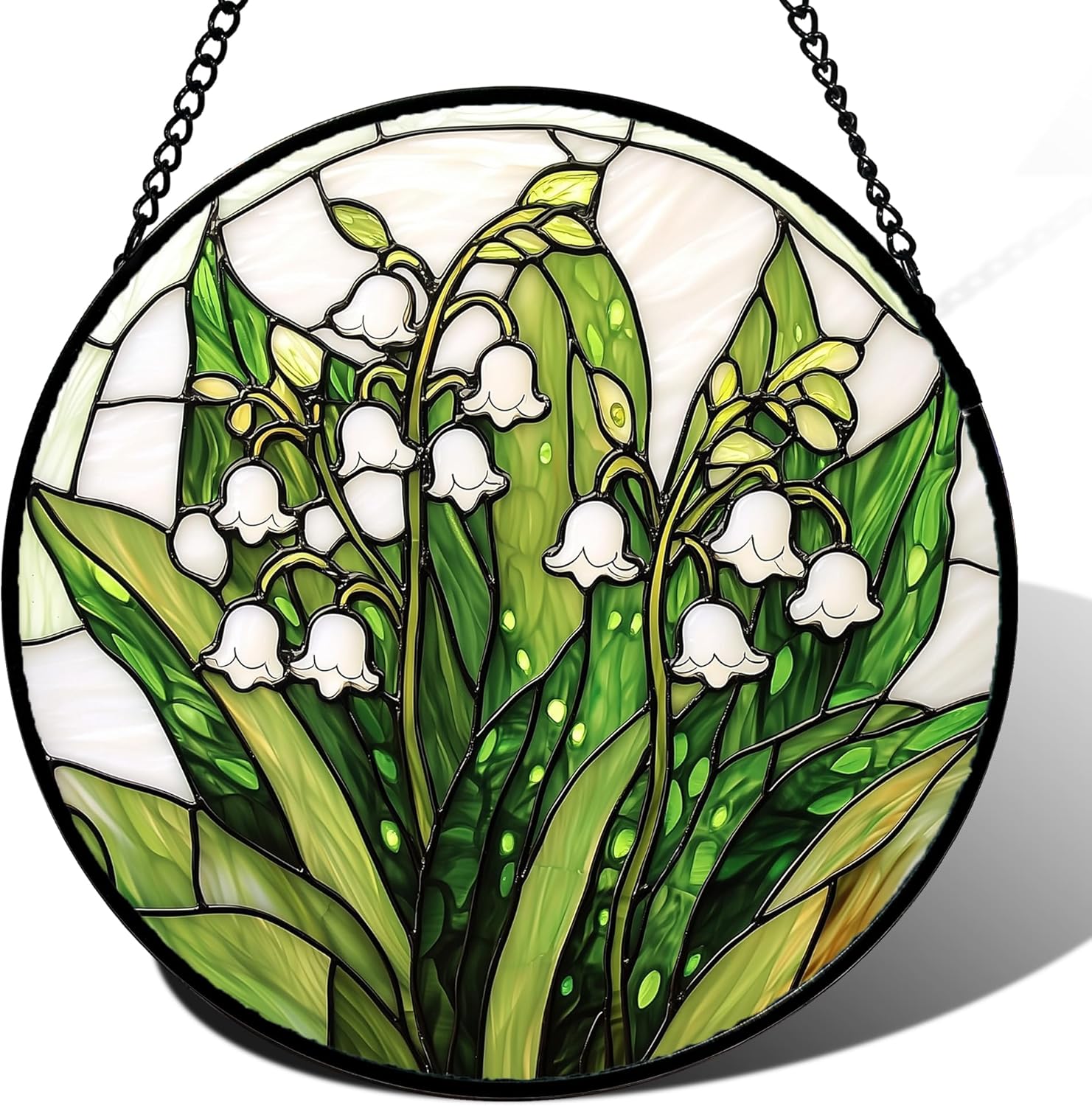 Stained Glass Window Hanging, Colorful Lily of The Valley Decor