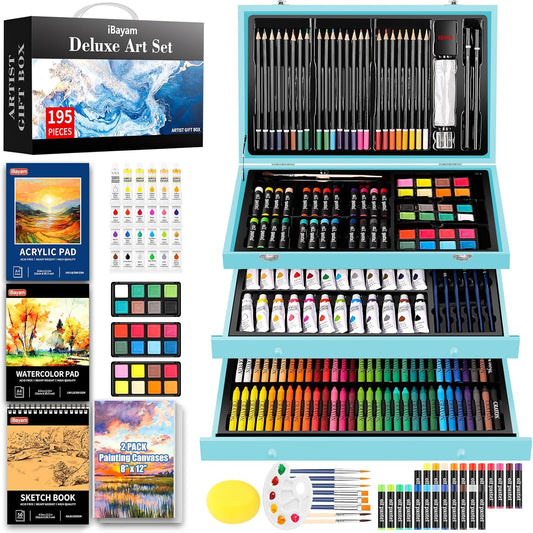 195-Piece iBayam Art Set with 24 Acrylic Paints