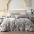 Washed Cotton Duvet Cover Set Twin - Linen Feel Heathered Grey