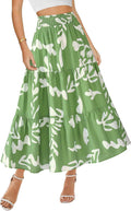 BTFBM Floral Print High Waist A-Line Maxi Skirt - Boho Midi Fit