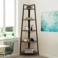 Tall Corner Shelf Stand 5-Tier - Space-Saving Rustic Oak