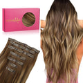 Seamless Clip In Hair Extensions 24in Balayage Chocolate to Caramel