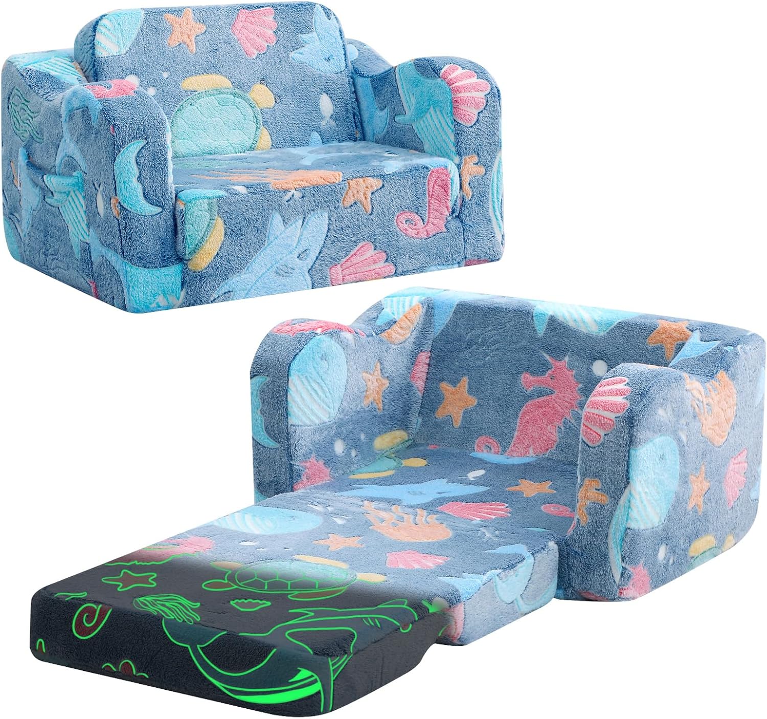 MeMoreCool Folding Toddler Chair - Glow-in-The-Dark Plush Sofa