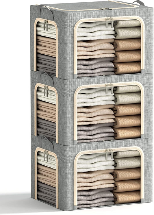 3 Openings Clothes Storage Bins with Metal Frame for Organizing