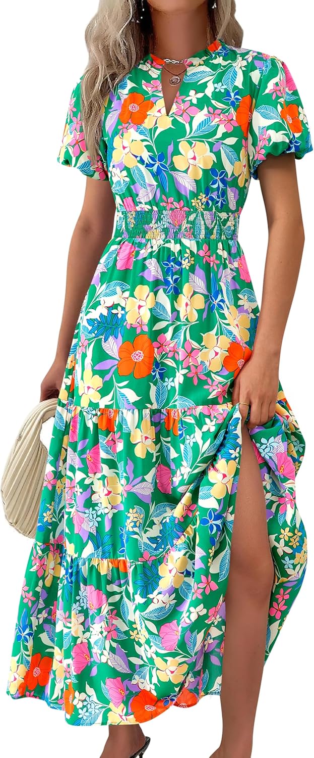 Floral Summer Maxi Dresses for Women 2025 Casual V Neck