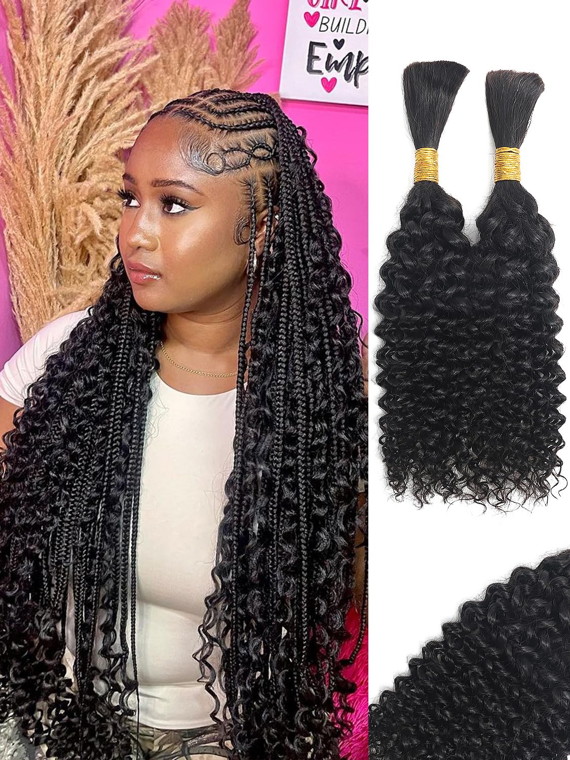 16Inch Curly Human Braiding Hair for Boho Braids - 100g Bundles